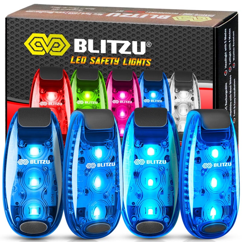BLITZU 4 Pack LED Safety Light, Clip on Reflective Gear Lights for Walking at Night, Running, Jogging, High Visibility Strobe Light Accessories for Runners, Kids, Hiking, Kayak, Cycling, Camping, Boat Blue - Image 1